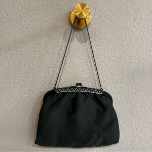 Vintage | deep green satin bag on a chain with the 1987 opera ticket